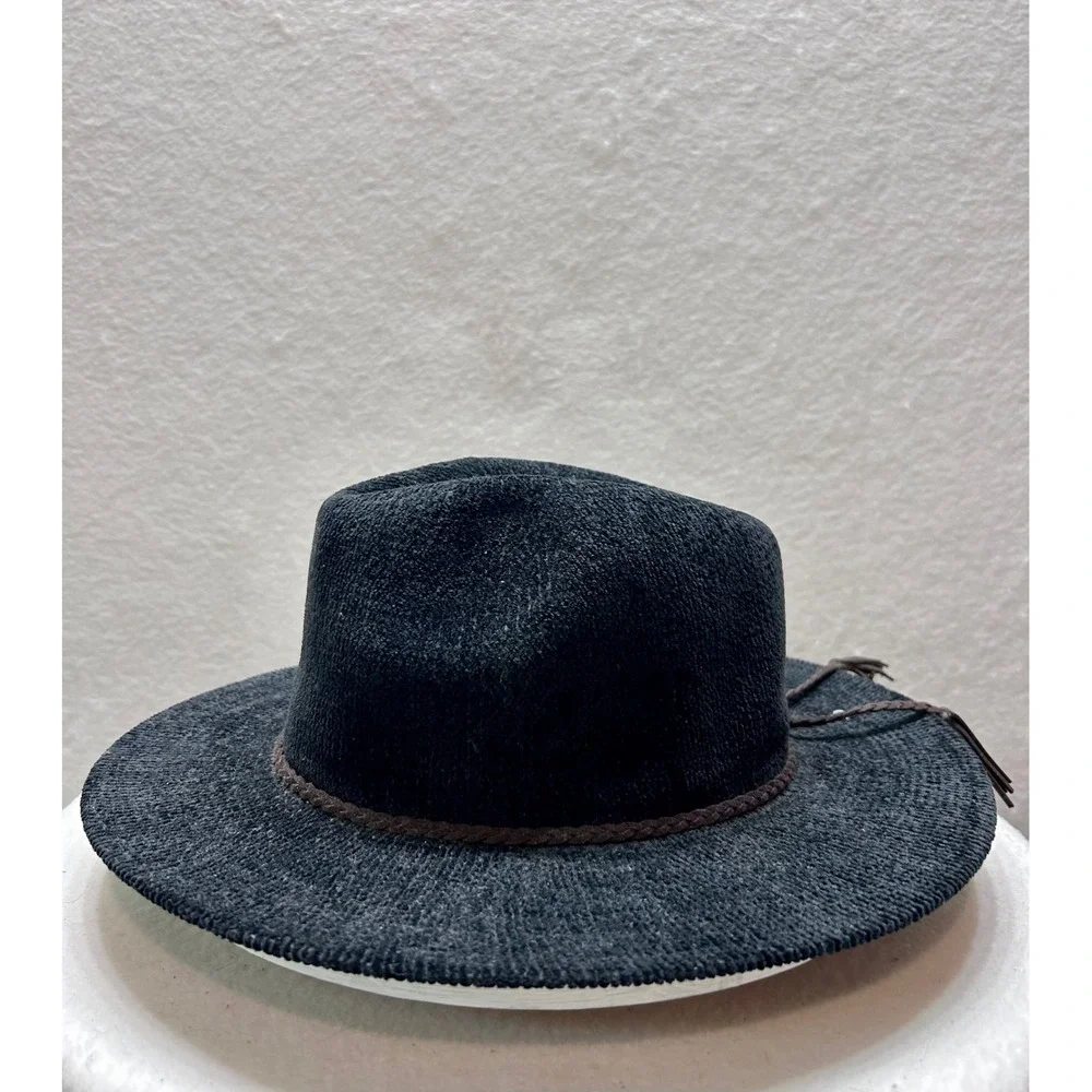 Altar'd State Womens Black Textured Cowboy Hat Braided Tassel‎ Band Wide Brim OS